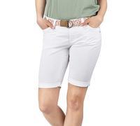 DENIMFY DFPia Bermuda pour femme avec ceinture Coupe droite Pantalon chino d'été stretch Uni Blanc Beige Rose Bleu Olive Marine S M L XL XXL, Blanc., XXL