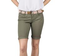 DENIMFY DFPia Bermuda pour femme avec ceinture Coupe droite Pantalon chino d'été stretch Uni Blanc Beige Rose Bleu Olive Marine S M L XL XXL, Olive délavée., L