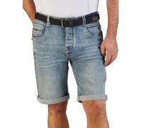 DENIMFY Short en jean pour homme avec ceinture stretch - Coupe droite DFBo - Bermuda d'été - Denim - Couleur unie - Bleu et noir - Tailles 31, 32, 33, 34, 36, 38, 40, 42, Middle Blue Denim (M265), 44