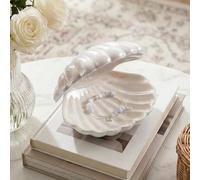 Denique Plateau à bijoux en forme de coquillage en céramique pour bijoux, bagues, clés, assiette à bijoux décorative, organiseur de bijoux mignon pour décoration de chambre (blanc)