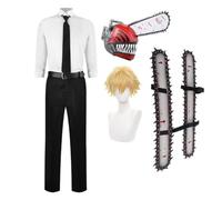 Denji Costume complet de cosplay Anime Denji Costume chemise pantalon | Accessoires pour les mains d'anime, casque démoniaque, tenue de fête d'Halloween pour homme