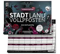 DENKRIESEN - City Land VOLLPFOSTEN® - Édition Horreur - « Maintenant C'est Effrayant » - Bloc de Jeu DIN A4 | À partir de 12 Ans | 50 Feuilles | Halloween | Jeu de fête | Amusement | Plaisir