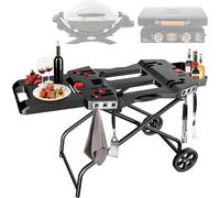 Denmay Chariot de barbecue portable avec roue pour Weber Q1200, Q1000, Q2200, Q2000, pour plaques de barbecue Blackstone 43 cm 56 cm, pliable, support de barbecue pour l'extérieur