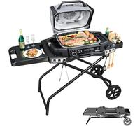 Denmay Chariot de barbecue portable pour Ninja Woodfire OG700, support de barbecue d'extérieur pliable pour Ninja OG701, Pit Boss 10697/10724, 57 cm, Blackstone, Traeger Ranger, avec plateau de table