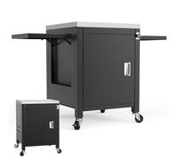 Denmay Chariot de cuisine d'extérieur avec 2 tables latérales pliantes, chariot de barbecue portable pour fours à pizza Onni, support de barbecue pour Ninja Woodfire et Weber Q Series, armoire de