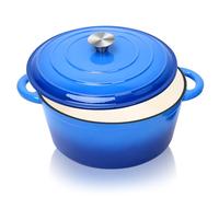 Denmay Cocotte en fonte de 28 cm, avec couvercle, passe au four, convient pour la cuisine, la cuisson, le ragoût, la casserole en émail, la casserole à induction (bleu)