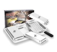 Denmay Lot de poêles à barbecue en acier inoxydable avec poignée pour barbecue à gaz et barbecue au charbon de bois - Accessoires universels pour Weber, Enders, Charbroil, 3 paniers de barbecue + 1