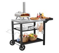 Denmay Table de barbecue en acier inoxydable 116 x 54 cm, 3 étages, support de four à pizza, table extérieure, chariot de travail avec 4 crochets, chariot de service