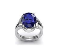 DENMES B0BXH7CZ Bague réglable en plaqué argent avec saphir bleu naturel 5,25 carats Aaa+ pour homme et femme