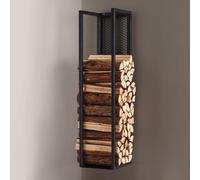 DENMOSTY Étagère à bois de cheminée en métal avec paroi arrière, étagère murale intérieure 100 cm, étagère à bois de cheminée, étagère à bois de chauffage, étagère à bois de cheminée, support pour