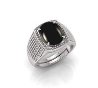 DENMOUS 4,25 Ratti Agate Stone Original Certified Hakik Gemstone Plaqué argent | Bague réglable avec certificat de laboratoire pour homme et femme (To2)-AMZ300, Small, Argent sterling