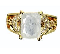 DENMOUS 6.00 Ratti Ceylan Saphir Blanc / Safed Pukhraj Lab Certified, Panchdhatu Adjaistaible Gold Plated Ring Certified Natural Gemstone Aaa ++ Quality For Man And Women-B0CKBWX4-01