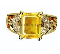 DENMOUS Bague certifiée non chauffée 16,25 Ratti 15,75 carats de qualité A+ Saphir jaune naturel Pukhraj en or pour femmes et hommes S-B0CKN6CV-01