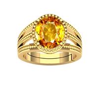 DENMOUS Bague certifiée non chauffée pour homme et femme, 8,25 Ratti A+, saphir jaune naturel, pierre précieuse Pukhraj, plaqué or, pour homme et femme, S-B0CR1K5J-01