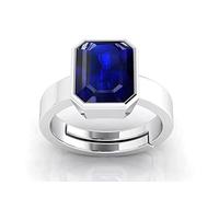 DENMOUS Bague en métal argenté et blanc certifié Ratti 4,25 avec saphir bleu (Neelam) pour homme et femme - AMZ714, Small, Argent sterling