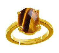 DENMOUS Bague œil de tigre naturelle 11,25 carats - Plaqué or - Pierre chitti - Pour homme et femme - Certifiée B09KR6RT - Taille S, Small, Gemme