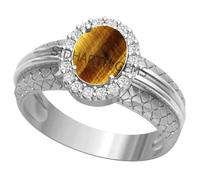 DENMOUS Bague œil de tigre naturelle 13,25 Ratti 12 carats plaquée argent authentique certifiée Œil de tigre ovale Bague astrologique AMZ6106, taille S, pierre précieuse, Small, Pierre précieuse
