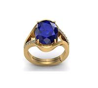 DENMOUS Bague non chauffée non chauffée non traitée 18,00 carats de qualité AAA+ saphir bleu naturel Neelam plaqué or pierre précieuse réglable pour homme et femme (lab - certifié) - AMZ2595, Small