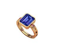 DENMOUS Bague plaquée or Panchdhatu sertie d'un saphir bleu authentique certifié 8,25 Ratti 7,25 carats pour homme et femme par laboratoire certifié AMZ2540, Small, Argent sterling