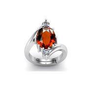 DENMOUS Bague réglable en plaqué argent avec hessonite naturelle certifiée 14,25 Ratti / 13,00 carats - Pour homme et femme S-B0DH59BG1