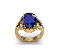 DENMOUS Bague réglable en plaqué or Neelam avec saphir bleu naturel non chauffé non chauffé de qualité supérieure 6,25 Ratti 5,45 carats pour homme et femme S-B0BRX2HF1