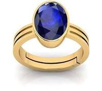 DENMOUS Bague réglable en saphir bleu certifié Panchdhatu Neelam - Plaqué or - B0DQ4N5B1
