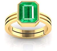 DENMOUS Bague réglable plaquée or Rashi Ratan Panna Panchdhatu avec émeraude naturelle certifiée 3,00 carats pour homme et femme (approuvé par les laboratoires) - AMZ6213, Small, Pierre précieuse