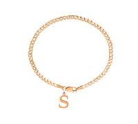 DENMOUS Bracelet en argent sterling 92,5 % plaqué or 22 carats avec lettre de l'alphabet S pour homme - Gold_brmckd_s-1, petit, pierre précieuse, Small, Gemme