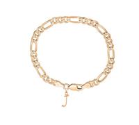 DENMOUS Bracelet Figaro en argent sterling 92 carats plaqué or 22 carats avec alphabet J pour homme_gold_brmfkd_j-1, petit, pierre précieuse, Small, Gemme