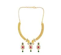 DENMOUS Ensemble collier plaqué or 22 carats avec rubis et émeraude en forme d'éléphant clouté - DMZ-3874, petit, laiton, Small, Laiton