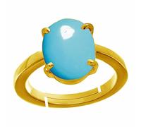 DENMOUS Laboratoire certifié non chauffé non traité 4,25 carats 5,00 carats Turquoise Firoza Bleu ciel Pierre précieuse Panchdhatu Bague réglable plaquée or pour homme et femme - Certifié-B0DQWHMB-01