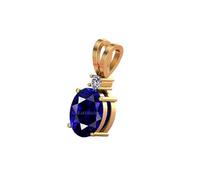 DENMOUS Médaillon non chauffé non chauffé non traité 5,00 carats de qualité AAA+ Saphir bleu naturel plaqué or Neelam pierre précieuse pour homme et femme (lab - certifié) - AMZ6639, Small, Pierre