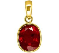 DENMOUS Pendentif / médaillon plaqué or certifié 15,25 Ratti A+ de qualité supérieure - Rubis naturel Manik Ashtadhatu - Pierre précieuse certifiée par laboratoire (Top A +) - Qualité AMZ2256, petite