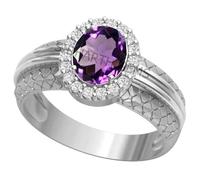 DENMOUS s-AMZ5056 Bague plaquée argent avec améthyste 11,25 Ratti 10,50 carats sertie d'une améthyste naturelle certifiée avec pierre de naissance astrologique réglable Taille 16-24 pour homme et