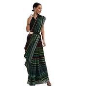 DENMOUS Sari en georgette rayé pur - 2794033, Vert, taille unique
