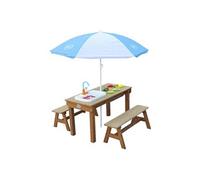 AXI – Table sable et eau Dennis – Couvercle, boîtes de rangement, parasol, jeu évier de cuisine – Bois marron