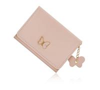 Denovin Petit portefeuille pour femme - Joli portefeuille à trois volets pour femme - Motif papillon - Porte-cartes de crédit - Porte-monnaie avec fenêtre pour carte d'identité - Pour monnaie et