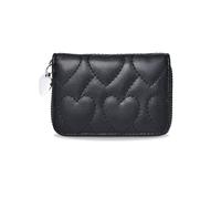 Denovin Portefeuille pour femme, porte-cartes de crédit et de visite, fermeture éclair en forme d'amour, petits portefeuilles mignons pour femme pour argent, clés, monnaie, carte d'identité, noir