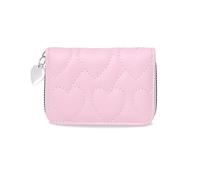 Denovin Portefeuille pour femme, porte-cartes de crédit et de visite, fermeture éclair en forme d'amour, petits portefeuilles mignons pour femme pour argent, clés, monnaie, carte d'identité, rose