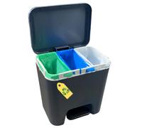 Denox Poubelle de recyclage avec jusqu'à 3 compartiments, capacité de 45 L, deux modes d'ouverture, couleur anthracite, design compact, recyclage facile