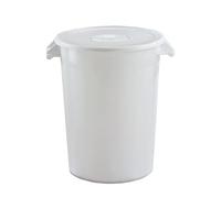 Denox Seau industriel 100 l - blanc, convient pour usage alimentaire, empilable avec poignées ergonomiques et base à roulettes en option
