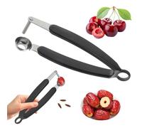 Dénoyauteu r à cerises et à olives, Cherry Pitter, en acier inoxydable, pour Enlever Olives, Cerises, Dattes Rouges Compact et portable, pour enlever les noyaux de fruits, sans (Black, 17x5.5cm)