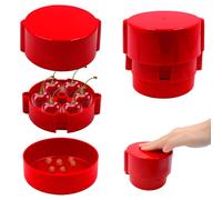 Dénoyauteur de cerises manuel avec bac de récupération - Dénoyauteur de cerises pour cerises, olives, prunes, ustensiles de cuisine - Élimination rapide des pierres de fruits (rouge)