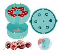 Dénoyauteur manuel de cerises - Dénoyauteur de cerises avec bac de récupération - Dénoyauteur pour cerises, olives, prunes, outils de cuisine pour enlever rapidement les pierres de fruits (bleu)