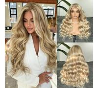 Densité 220% 100% Cheveux Vierges Perruque Pour Femmes Balayage et Highlights Blond Vanille Cendré Vagues de Plage 24 Pouces Dentelle Nude UHD 13x4 Pré-Épilée Ligne de Cheveux Invisible