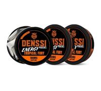 Denssi Pouches d'énergie - Sacs d'énergie à la caféine - Remplacement gratuit/Alternative pour la concentration et l'énergie - Sacs Nootropiques sans Sucre (3 Packs, Furie Tropicale)