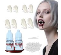 Dent De Vampire Adulte Halloween,Accessoire Halloween Deguisement Vampire Femme Canine De Vampire4 Tailles,avec Colle Granulée Et Faux Sang,Dentier Halloween Cosplay Party Adultes Enfants