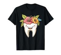Dent Heureuse Mignonne avec des Fleurs Tropicales dentaires T-Shirt