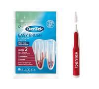 Dentek Easy Brush Lot de 12 brossettes interdentaires ISO/Taille 2 fines pour espaces interdentaires étroits Goût menthe & capuchon de protection hygiénique