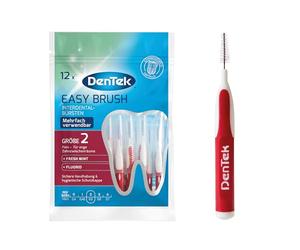 Dentek Easy Brush Lot de 12 brossettes interdentaires ISO/Taille 2 fines pour espaces interdentaires étroits Goût menthe & capuchon de protection hygiénique